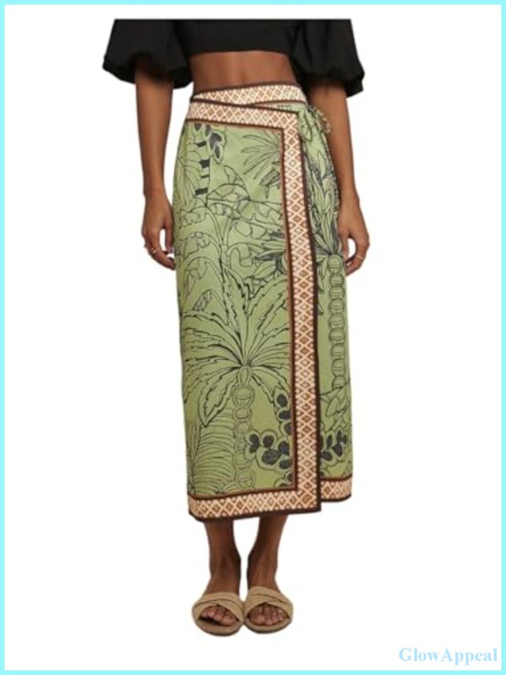Boho Floral Pencil Midi Wrap Skirt Tie Side High Waisted